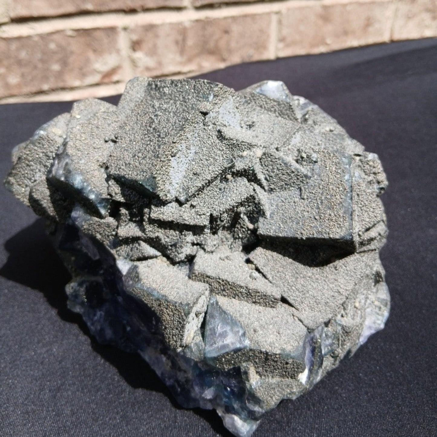 Fordite Haus: Crystals & Fordite 6.9lb cubic fluorite mineral specimen with a dusting of pyrite from Nigeria.