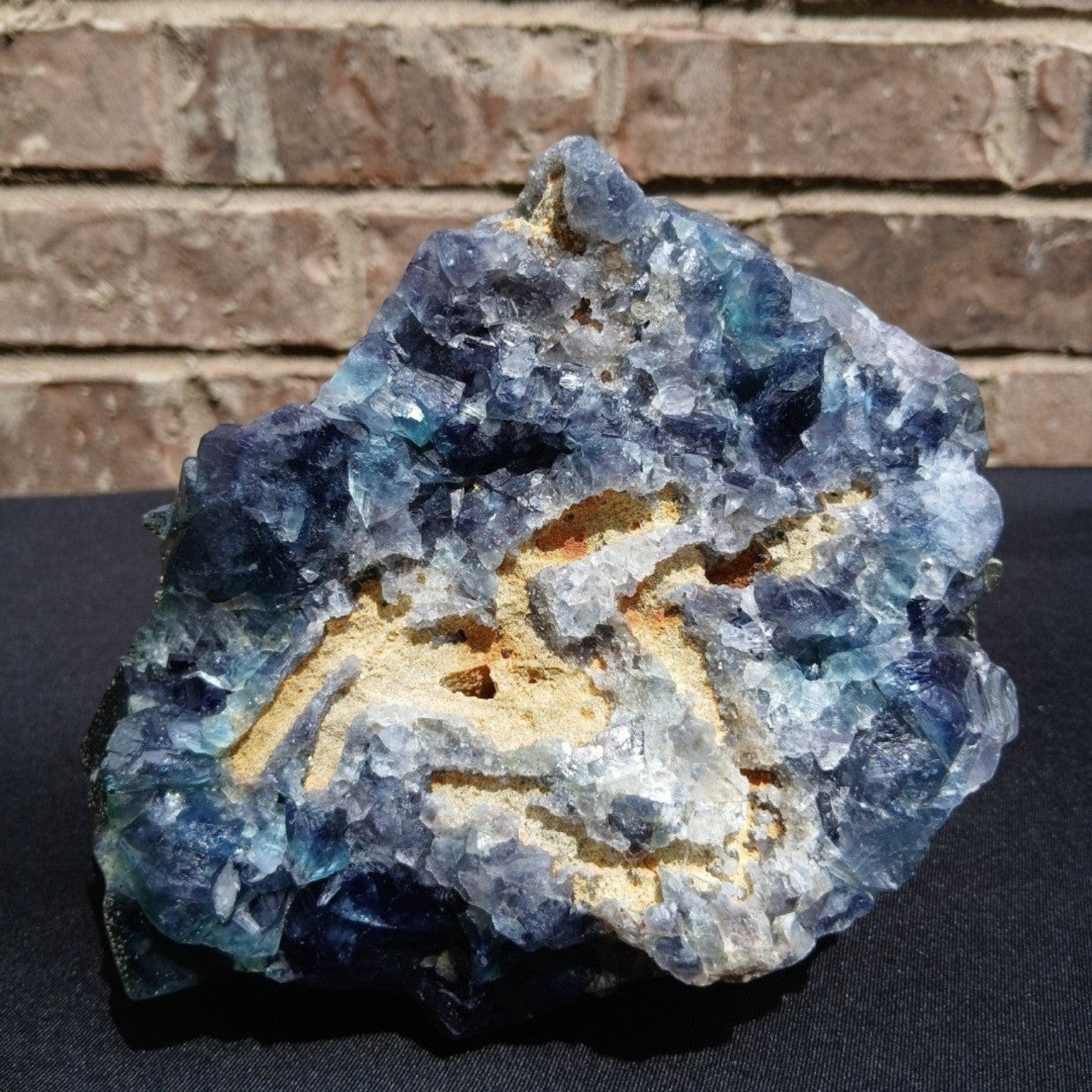 Fordite Haus: Crystals & Fordite 6lb cubic green and blue fluorite mineral specimen with pyrite dusting.