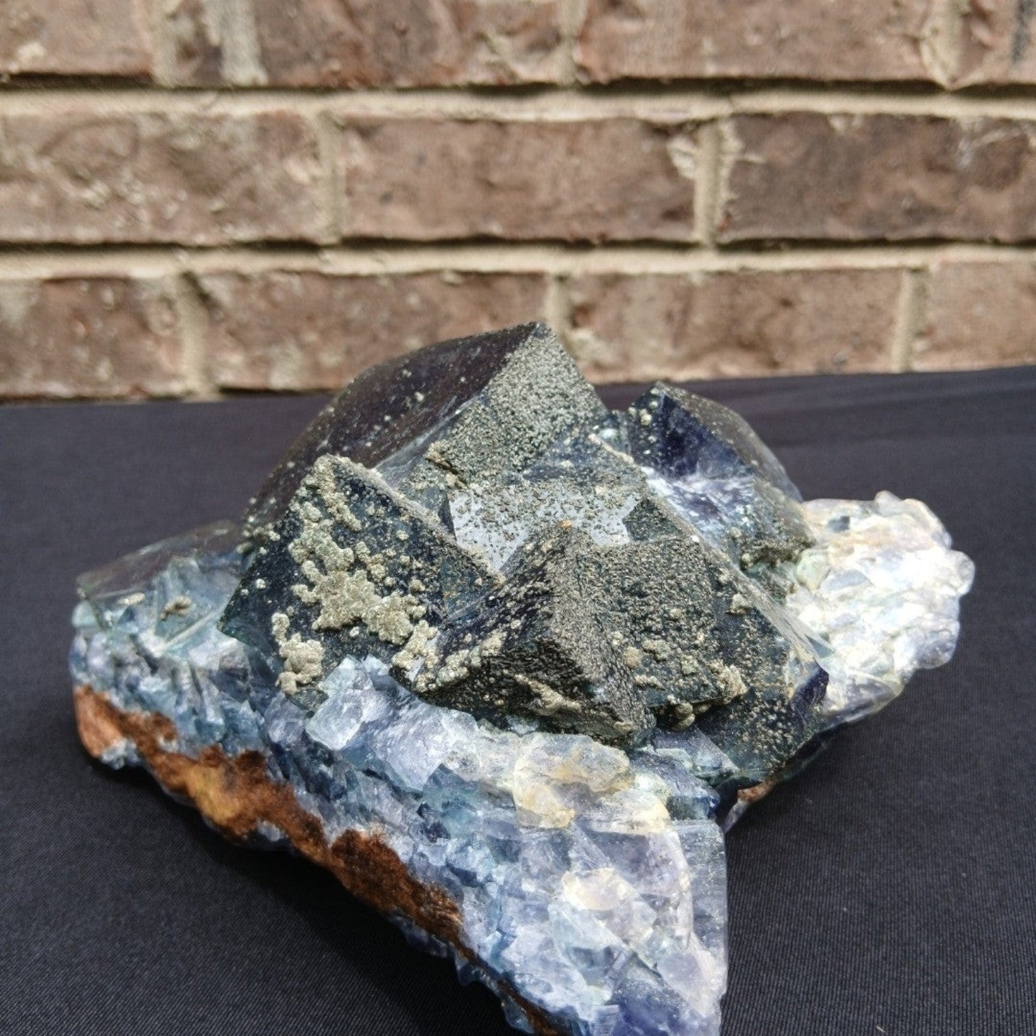 Fordite Haus: Crystals & Fordite 6lb cubic green fluorite mineral specimen with pyrite dusting from Superior Mine