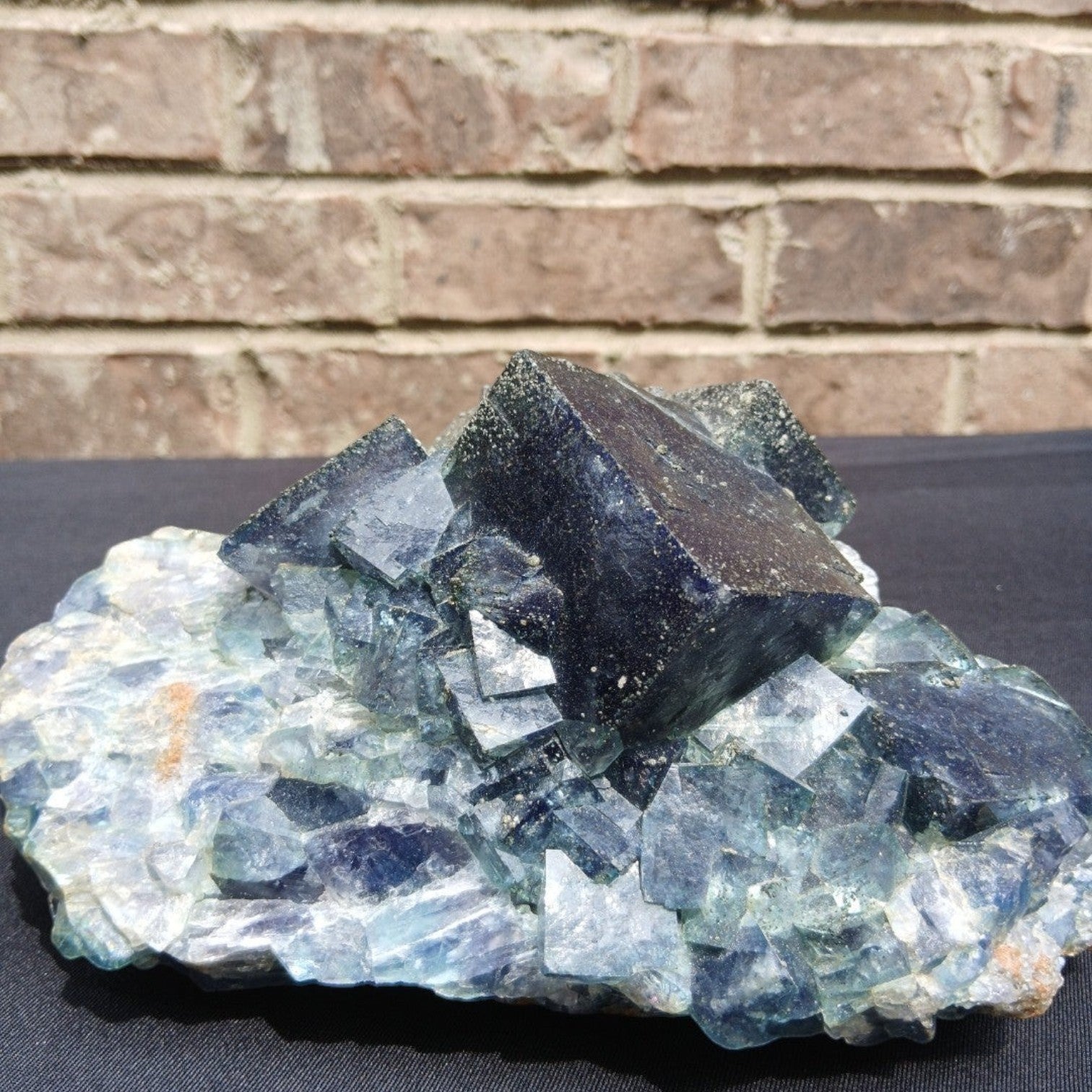 Fordite Haus: Crystals & Fordite 6lb cubic green fluorite mineral specimen with pyrite dusting from Superior Mine