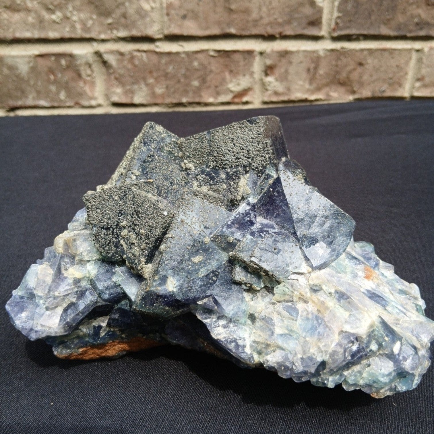 Fordite Haus: Crystals & Fordite 6lb cubic green fluorite mineral specimen with pyrite dusting from Superior Mine