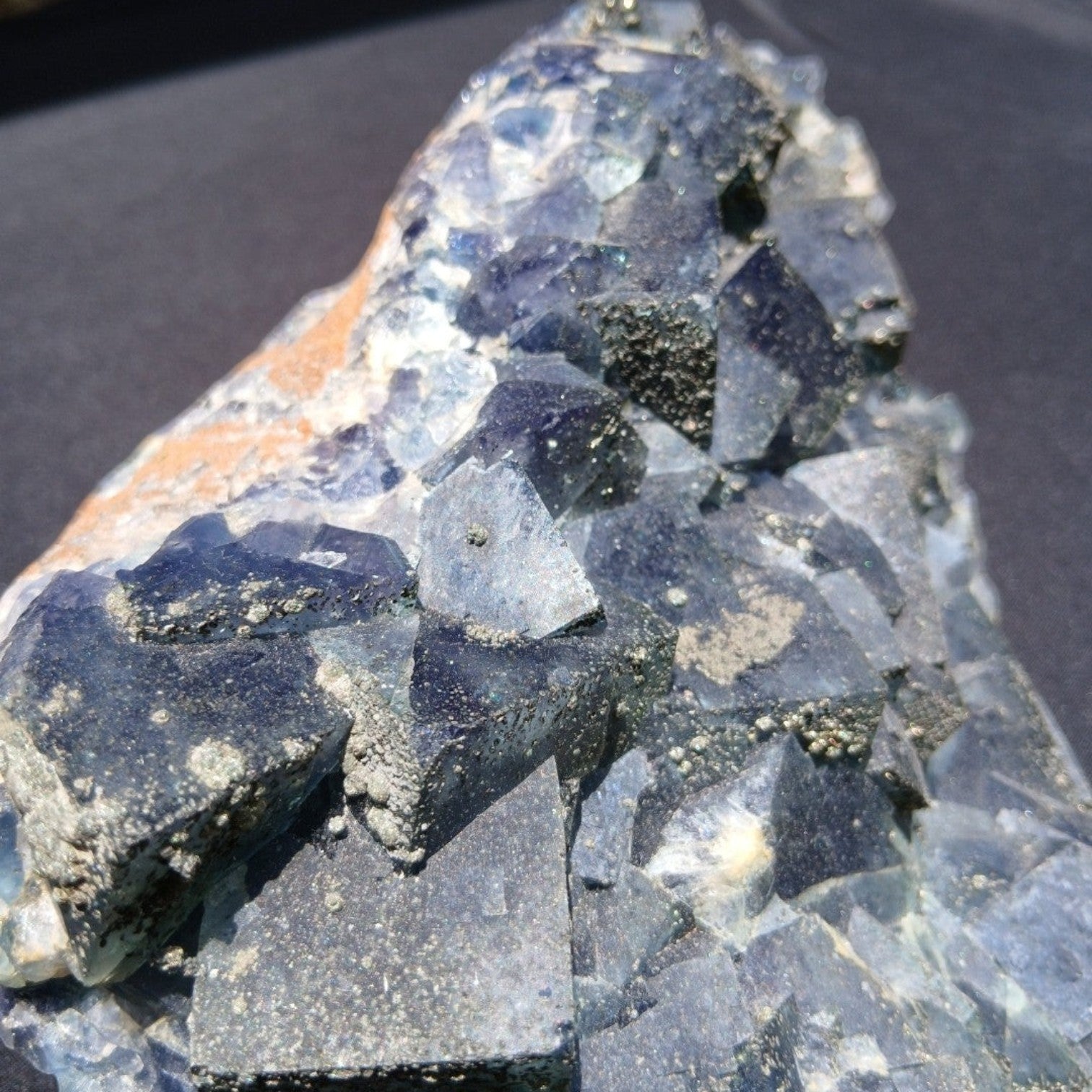 Fordite Haus: Crystals & Fordite large green Superior Mine fluorite mineral specimen with pyrite dusting