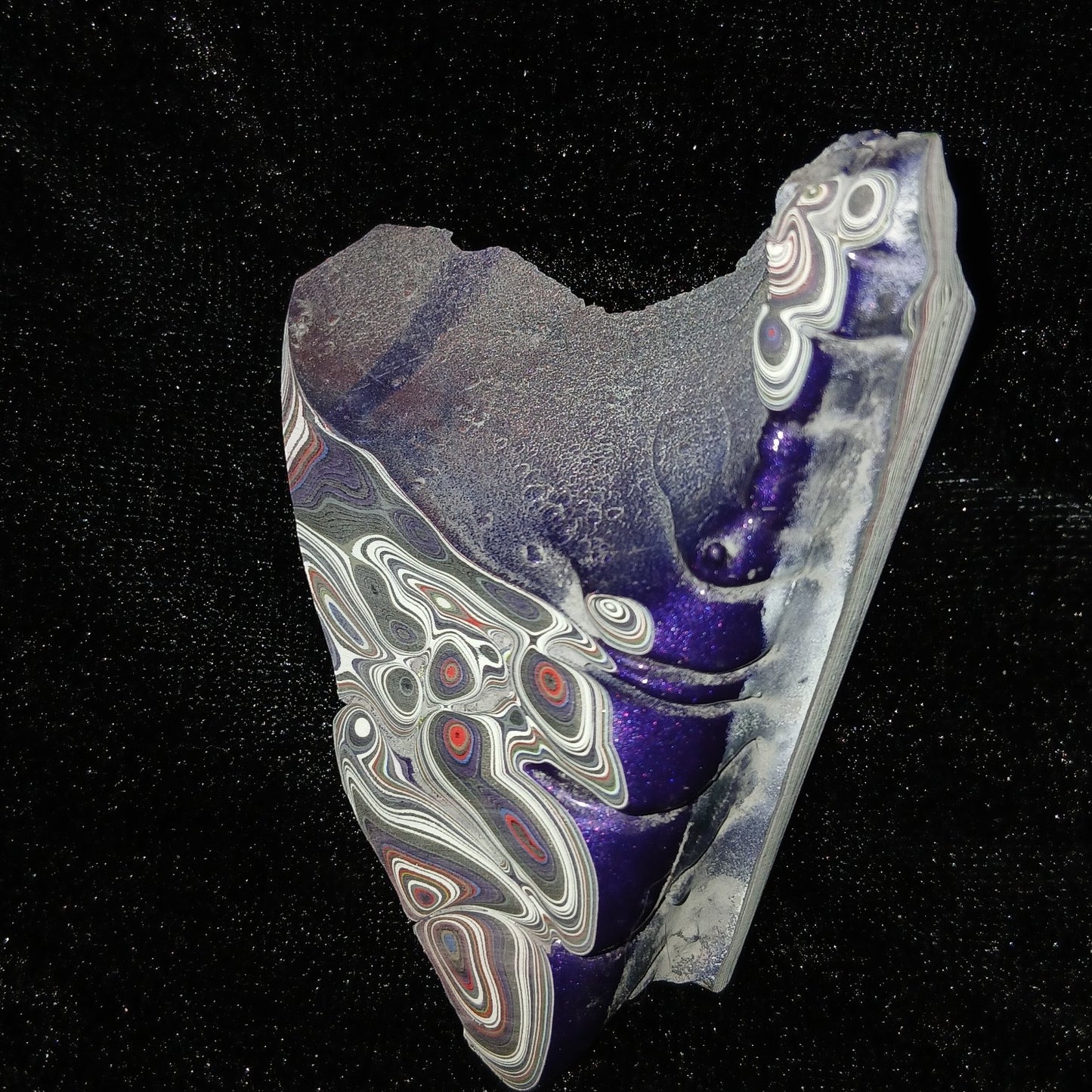 Fordite Haus: Crystals & Fordite 52g Jeepite slab featuring vibrant purple and multi-colored automotive paint layers.