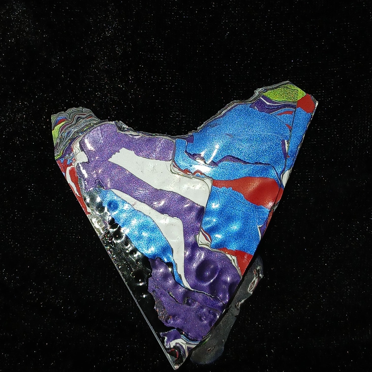 Fordite Haus: Crystals & Fordite 52g Jeepite slab featuring vibrant blue, purple, red, and white automotive paint layers.
