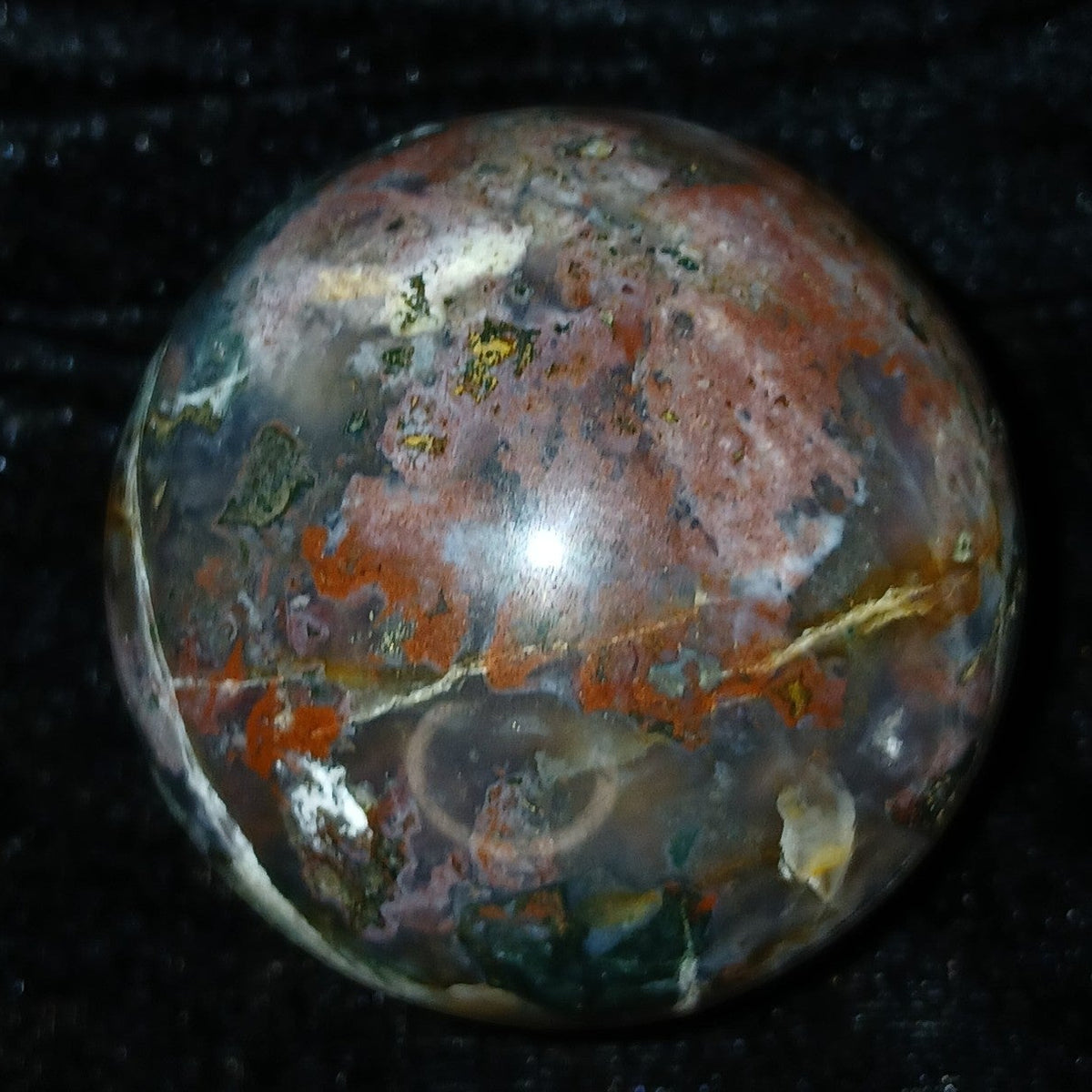 61mm Ocean Jasper sphere from Madagascar with multi-colored orbicular patterns, sold by Fordite Haus: Crystals & Fordite