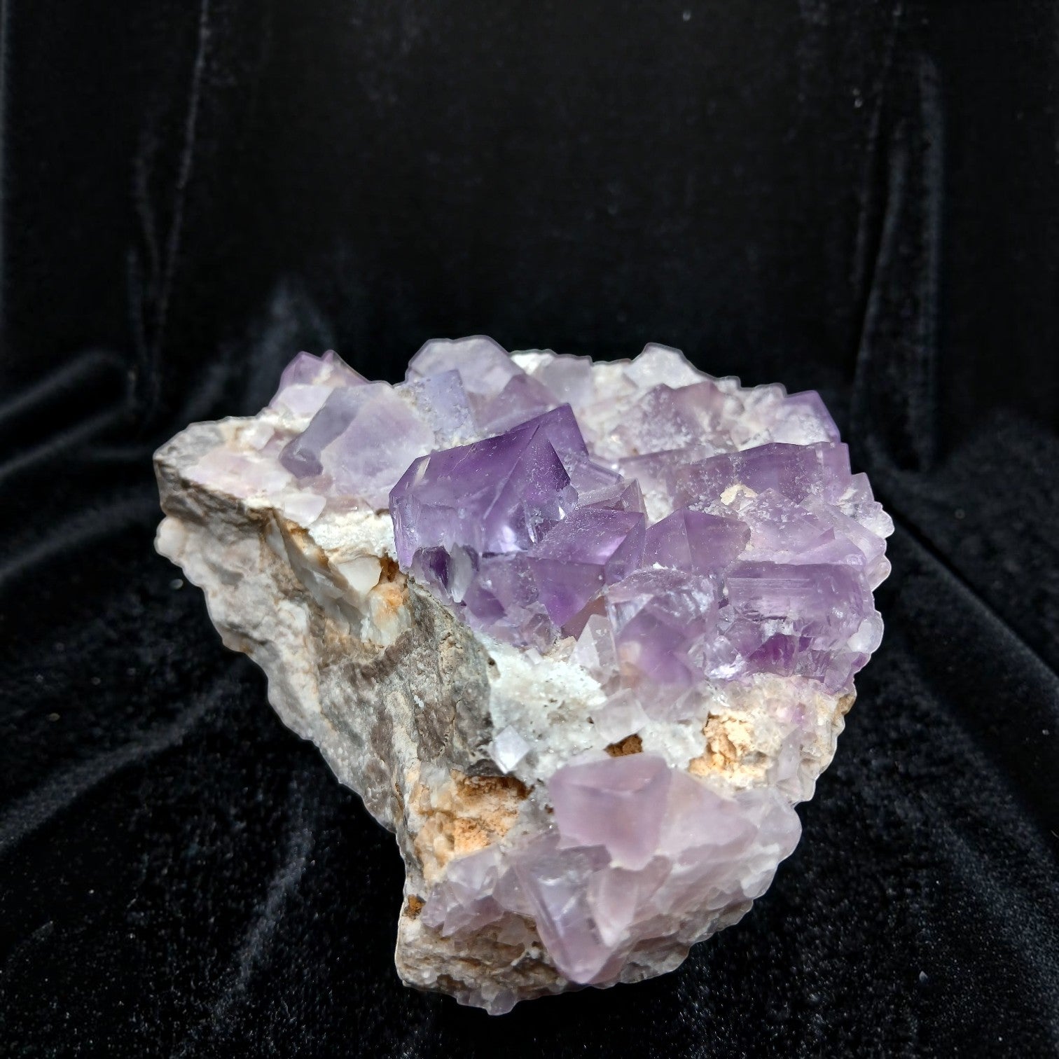 Fordite Haus: Crystals & Fordite purple fluorite mineral specimen from La Viesca Mine with cubic crystal formations