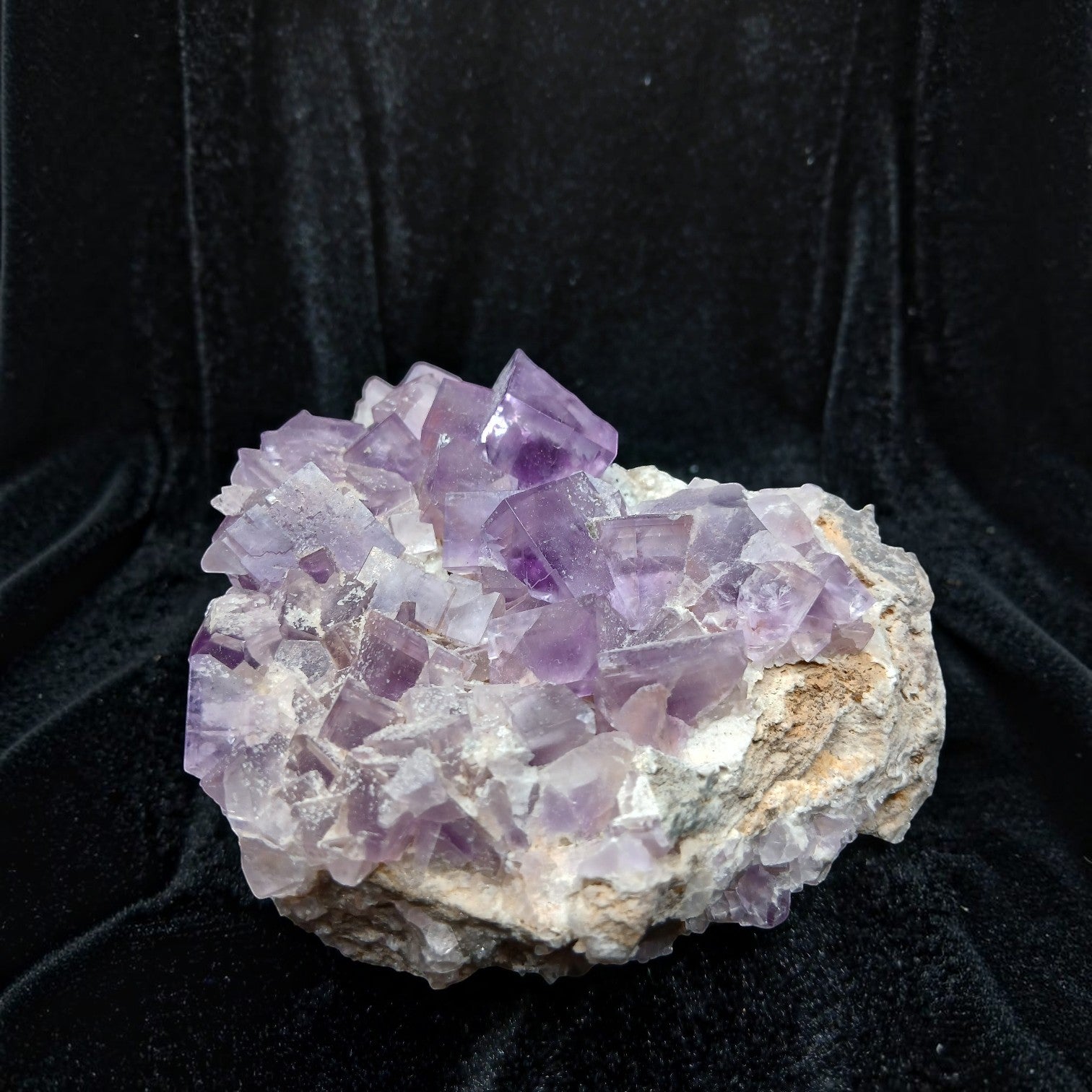 Fordite Haus: Crystals & Fordite purple fluorite mineral specimen from La Viesca Mine with cubic crystal formations.