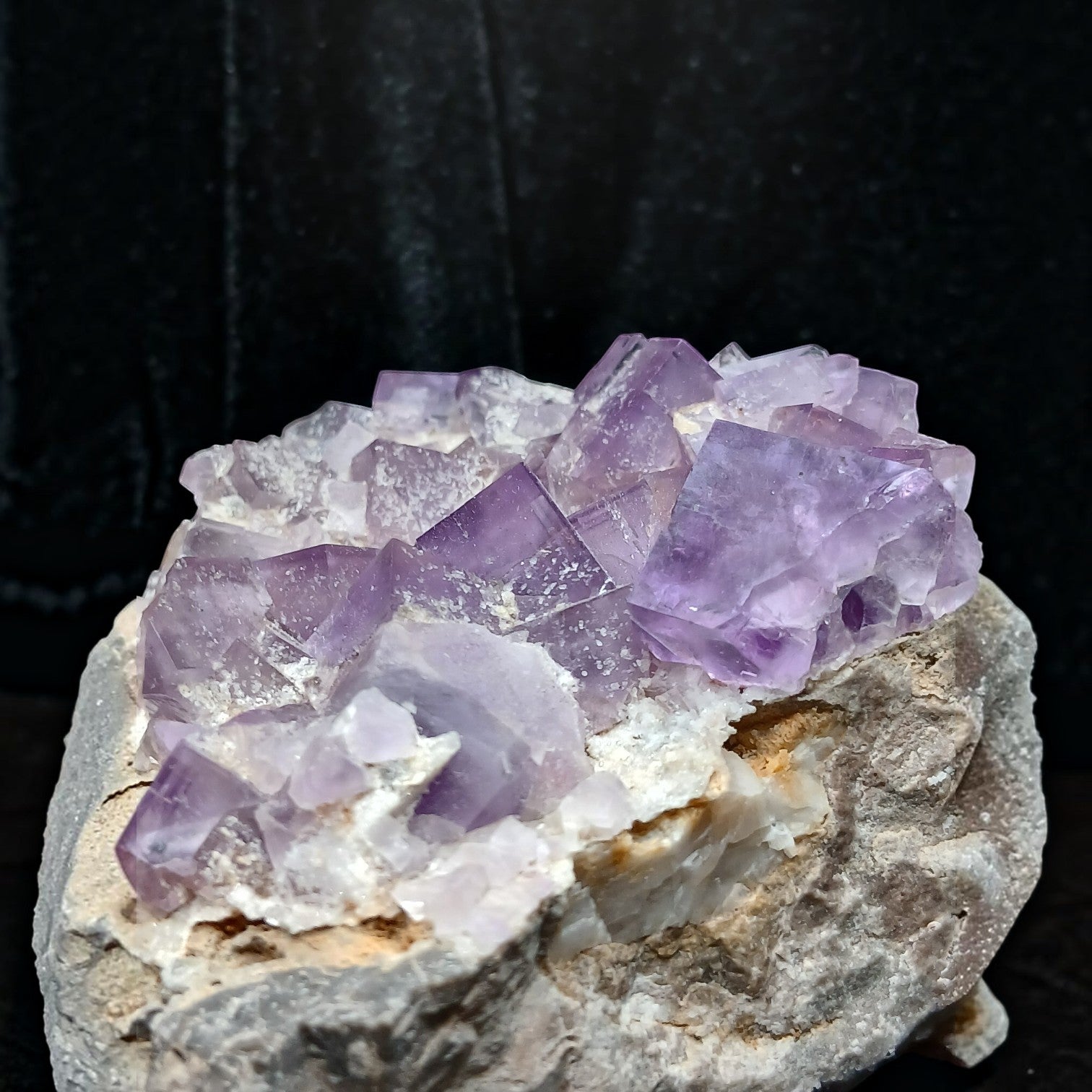 Fordite Haus: Crystals & Fordite purple fluorite mineral specimen from La Viesca Mine with cubic crystal formations.