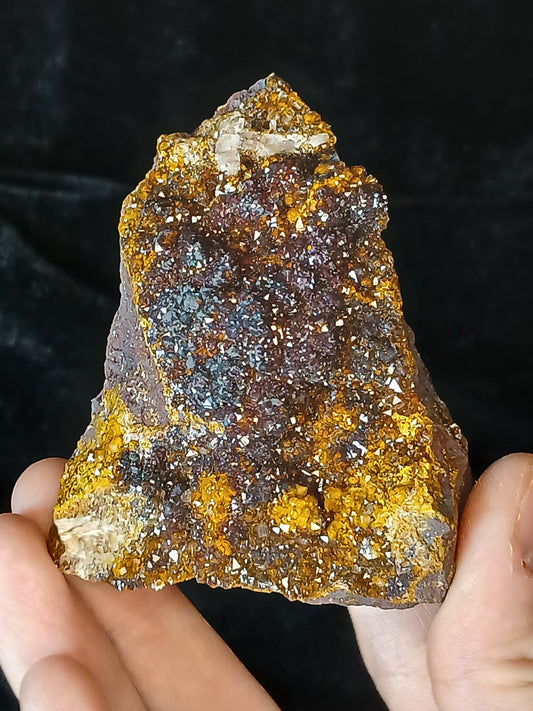 Fordite Haus: Crystals & Fordite tri-color manganese druzy quartz mineral specimen with sparkly crystalline texture